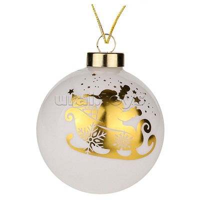 Новогоднее украшение. Елочный стеклянный шар "Золотистые сани" 8см