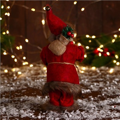 Дед Мороз под ёлку «Зимнее волшебство. Новогодняя игрушка в меховом костюме», 20 см, красный