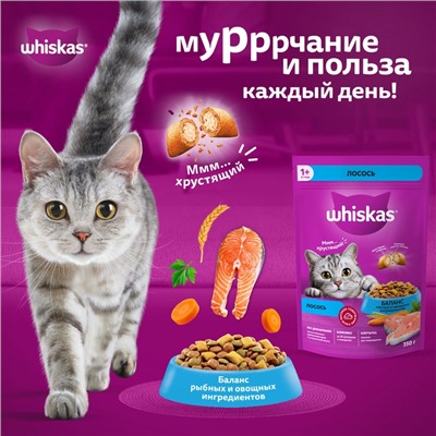 Сухой корм Whiskas для кошек, лосось, подушечки, 1.3 кг