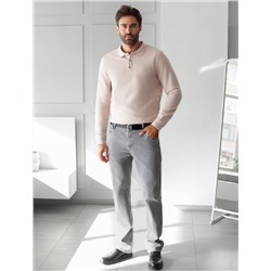 Лонгслив из мягкого фактурного трикотажа с плетеным воротником поло на пуговицах