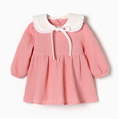 Платье для девочки с воротничком «Крошка Я. Муслин», рост 92-98 см, пудровый