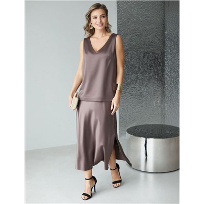 Юбка миди с разрезом из струящегося плотного сатина