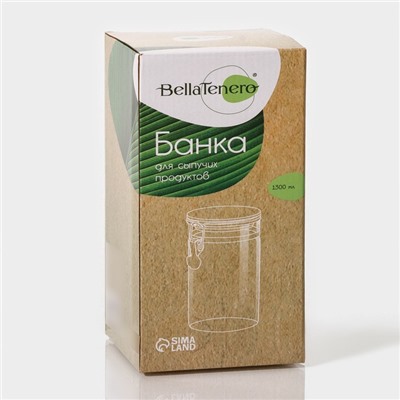 Банка для сыпучих Bella Tenero «Эко», 1.3 л, 10×22 см, с бугельным замком, стекло, прозрачная