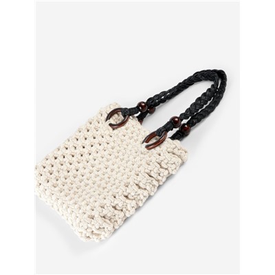 Ручки для сумки, 2 шт., вощёный шнур/дерево, 48×2 см, чёрные