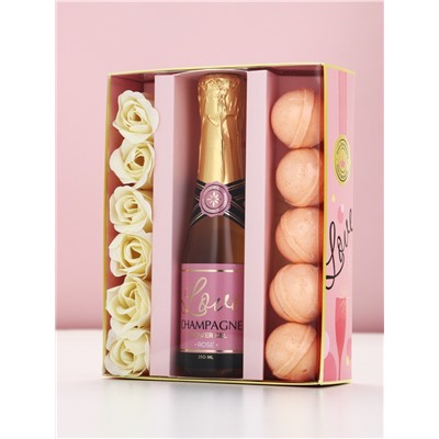 Подарочный набор косметики «Розовое шампанское», гель для душа, мыльные цветы, бомбочки для ванны