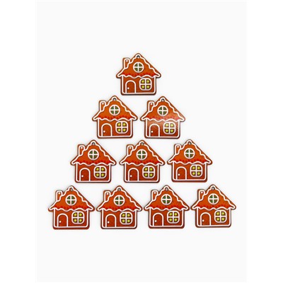 Ёлочная игрушка деревянная «Новый год: домик», набор 10 шт.