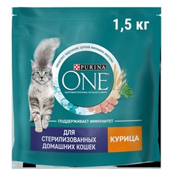 Сухой корм Purina One для стерилизованных кошек, курица/злаки, 1.5 кг