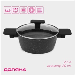 Кастрюля Доляна «Первый дом», 2.5 л, d=20 см, с крышкой, антипригарное покрытие, индукция, алюминий, чёрная