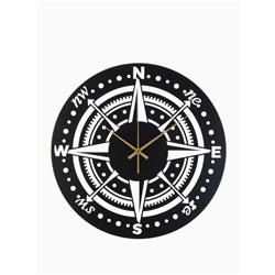 Часы настенные интерьерные «Компас», бесшумные, плавный ход, d=40 см, металл, чёрные