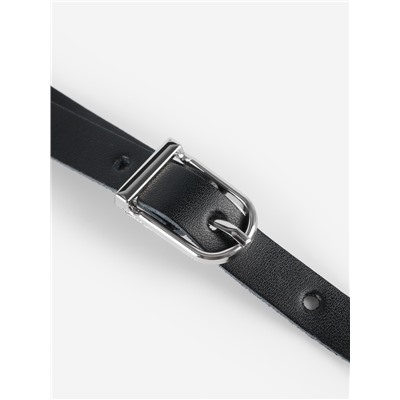 Ручка для сумки из натуральной кожи, регулируемая, с карабинами, 60±2 см × 1.2 см, цвет чёрный, серебряный