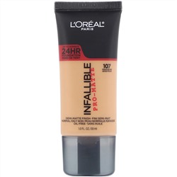 L'Oreal, Тональная основа Infallible Pro-Matte, оттенок свежий бежевый 107, 30 мл