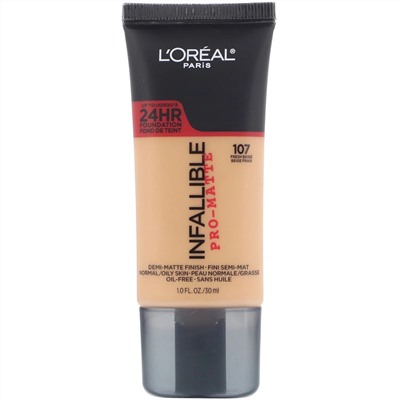 L'Oreal, Тональная основа Infallible Pro-Matte, оттенок свежий бежевый 107, 30 мл