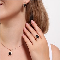 Комплект ювелирная бижутерия коллекция  "Дубай" серьги, кулон и кольцо 17 р, покрытие: позолота, вставка: фианит, цвет: черный и прозрачный, арт.313.098-17