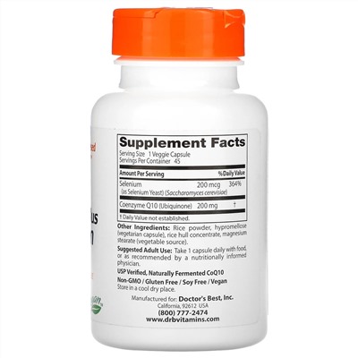 Doctor's Best, CoQ10 Plus Selenium Yeast, 45 Veggie Caps
