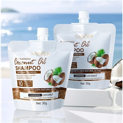 Питательный шампунь для волос с кокосом SADOER, 30 мл.