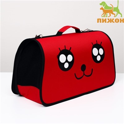 Сумка - переноска «Весёлый пес», размер L, 53×21×29 см, каркасная, красная