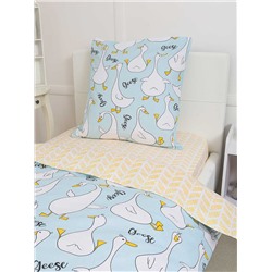 КПБ Поплин 1,5 сп с 1 нав. 70*70 с детским рисунком - Гусь-обнимусь (мята)