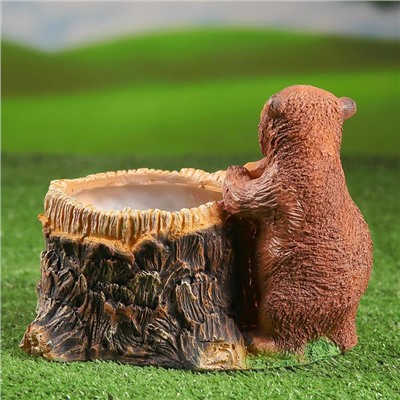 Декоративное кашпо для цветов «Пень с мишкой», 2.1 л, d=12 см, h=19 см, полистоун