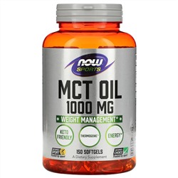 Now Foods, Питание для физической активности, Масло МСТ, 1000 мг, 150 гелевых капсул
