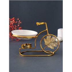 Аромалампа для эфирных масел «Золотой велосипед с листом», металл, керамика, 10×17.5×12 см