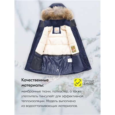 Куртка парка зимняя детская подростковая для мальчика с капюшоном и мехом темно-синего цвета 9441TS