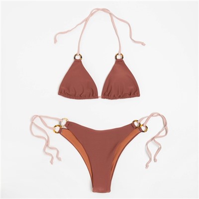 Купальник раздельный на завязках женский MINAKU, коричневый, размер 48