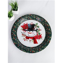 Поднос круглый 36 см металл Эмаль Снеговик Новогодний /SN -619 /уп 100/