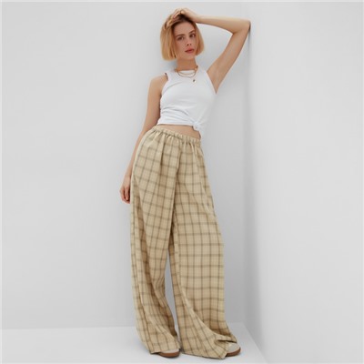 Брюки женские MINAKU: Casual Collection, бежевая клетка, размер 50