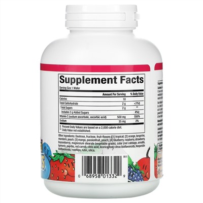 Natural Factors, Fruit-Flavor Chew Vitamin C, Four Mixed Fruit Flavors , 500 mg, 90 Chewable Wafers