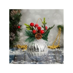 Ёлочный шар «Блеск рождества» новогодний, полосы, 8×13.5 см, серебро