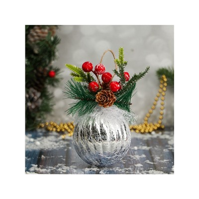 Ёлочный шар «Блеск рождества» новогодний, полосы, 8×13.5 см, серебро