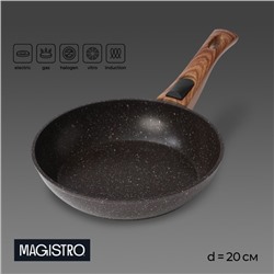 Сковорода Magistro Granit, d=20 см, съёмная ручка soft-touch, антипригарное покрытие, индукция, кованый алюминий, чёрная