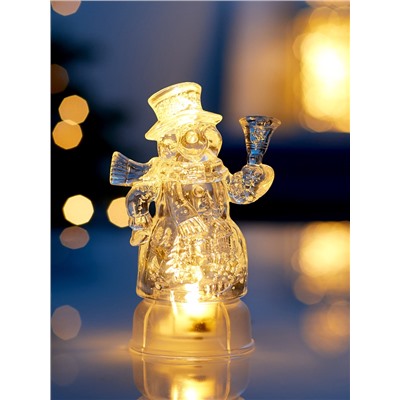 Световая фигура «Снеговик», 13 см, 1 LED, от батареек LR44×3, свечение тёплое белое