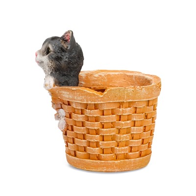 Декоративное кашпо для цветов «Котёнок в круглой корзине», 18×16.5×20.5 см, полистоун