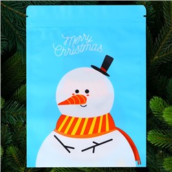 Пакет подарочный новогодний, с zip-lock застежкой, «Снеговик с шарфом», 16×21.5±1 см