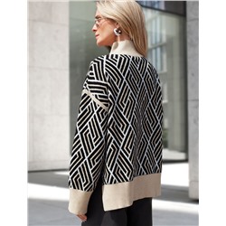 Свитер с боковыми разрезами жаккардовой вязки с кашемиром