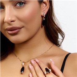 Комплект ювелирной бижутерии коллекция "Дубай" серьги, кулон и кольцо 19 р, покрытие позолота, вставка: стекло и фианиты, цвет: черный и прозрачный, арт.414.247-19