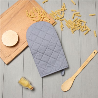 Варежка-прихватка «Этель» Kitchen, серая, 15×28 см, саржа, 100% хлопок
