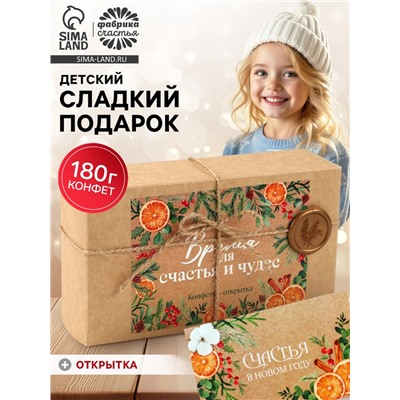 Конфеты шоколадные новогодние в коробке «Время для счастья и чудес», с сургучной наклейкой, 180 г