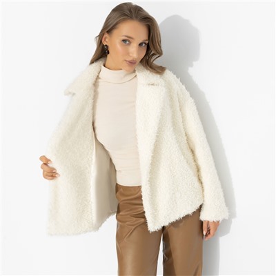 Полупальто из мягкого экомеха, Слишком заметна (белый шоколад, oversize, 42-48, нью)