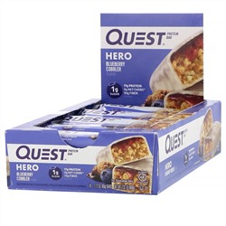 Quest Nutrition, Протеиновый батончик Hero, пирог с голубикой, 10 батончиков, вес каждого 60 г (2,12 унции) (Discontinued Item)