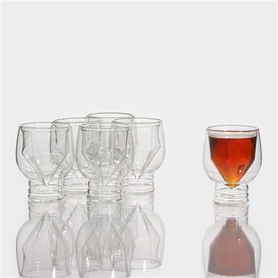 Стопки - шоты с двойными стенками Magistro «Алмаз», 100 мл, 6 шт., стекло, прозрачные