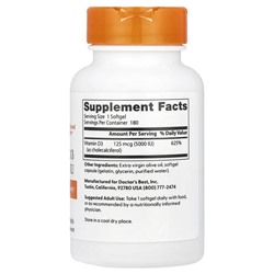 Doctor's Best, витамин D3, 125 мкг (5 000 МЕ), 180 капсул