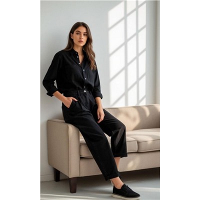 Рубашка женская удлиненная оверсайз РЖ-003 (Черный)