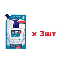 Aura Жидкое мыло 500мл Антибактериальное Derma Protect дой-пак 3шт