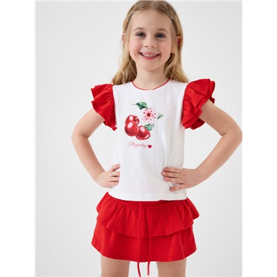 Комплект трикотажный для девочек: фуфайка (футболка), юбка-шорты