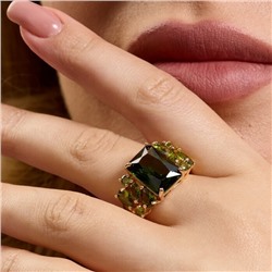 Кольцо 19 р ювелирная бижутерия коллекция "Дубай", покрытие позолота, вставка: фианиты, цвет: оливковый, арт.313.357-19