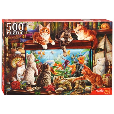 Пазлы 500 "Кошки у большого аквариума"