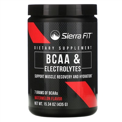 Sierra Fit, аминокислоты с разветвленными цепями (BCAA) и электролиты, 7 г BCAA, со вкусом арбуза, 435 г (15,34 унции)