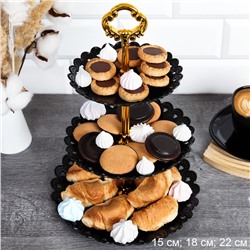 Ваза для сервировки 3-х ярусная 15/18/22 Круг черная / D-1258 /уп 100 / Пластик/689063